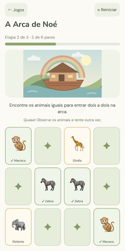 Jogo da Arca de Noé: encontre os animais iguais para entrar dois a dois na arca
