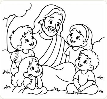 Desenho de Jesus e as crianças para colorir